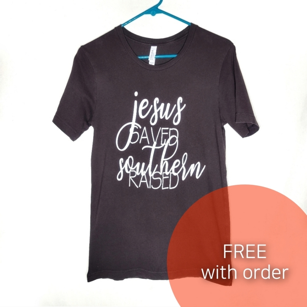 Brown shortsleeve S tshirt southern Jesus religious country women's small